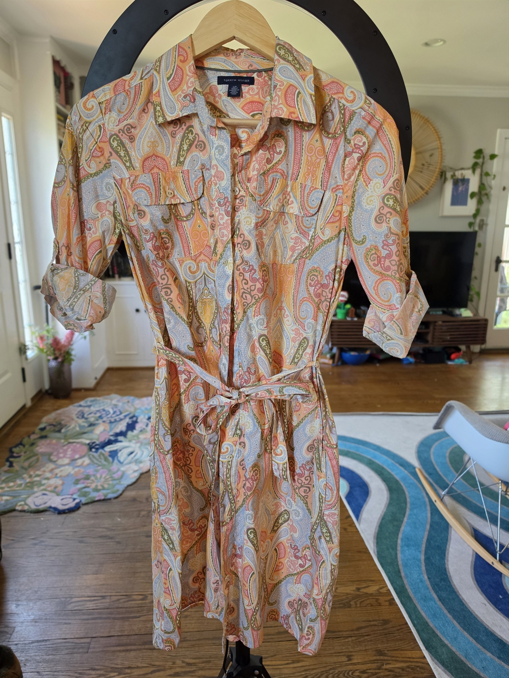 Tommy Hilfiger Women's Paisley Shirt Dress in Peach Size S